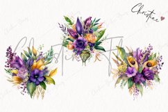 Mardi Gras Watercolor Flowers PNG | Flower Clipart Product Image 3