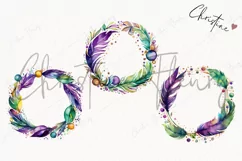 Watercolor Feather Wreaths PNG | Mardi Gras Clipart Product Image 3