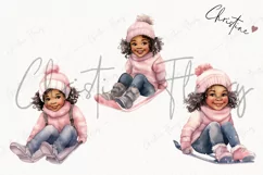 Watercolor Girl On Sled Clipart | Christmas Clipart Product Image 3