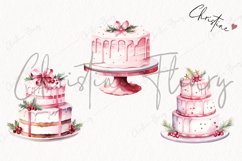 Watercolor Pink Christmas Cakes Clipart | Christmas Clipart Product Image 3