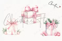 Watercolor Pink Gift Box Clipart | Christmas Clipart Product Image 3
