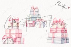Watercolor Pink Gifts Stacked Clipart | Christmas Clipart Product Image 3