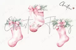 Watercolor Pink Christmas Stockings Clipart | Christmas Clip Product Image 3