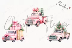Watercolor Pink Vintage Trucks Clipart | Christmas Clipart Product Image 3