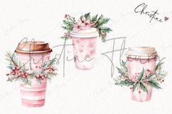 Watercolor Pink Festive Tumbler Clipart | Christmas Clipart Product Image 3