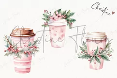 Watercolor Pink Festive Tumbler Clipart | Christmas Clipart Product Image 3