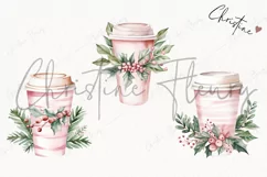 Watercolor Pink Coffee Tumbler Clipart | Christmas Clipart Product Image 3