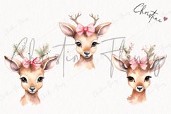 Watercolor Pink Bow Reindeer Clipart | Christmas Clipart Product Image 3
