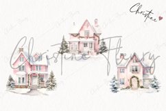Watercolor Pink Christmas Houses Clipart | Christmas Clipart Product Image 3
