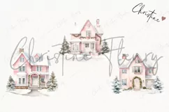Watercolor Pink Christmas Houses Clipart | Christmas Clipart Product Image 3