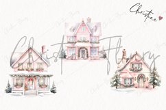 Watercolor Pink Festive Houses Clipart | Christmas Clipart Product Image 3