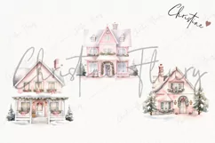 Watercolor Pink Festive Houses Clipart | Christmas Clipart Product Image 3