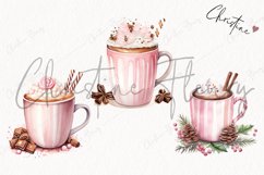 Watercolor Pink Hot Cocoa Clipart | Christmas Clipart Product Image 3