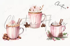 Watercolor Pink Hot Cocoa Clipart | Christmas Clipart Product Image 3