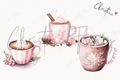 Watercolor Pink Hot Cocoa Clipart | Christmas Clipart Product Image 3