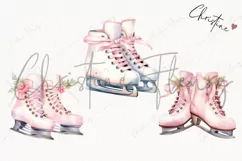 Watercolor Pink Ice Skates Clipart | Christmas Clipart Product Image 3