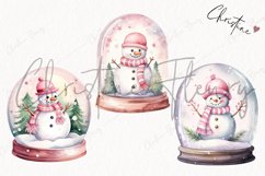 Watercolor Pink Snowman Snowglobes Clipart | Christmas PNG Product Image 3