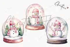 Watercolor Pink Snowman Snowglobes Clipart | Christmas PNG Product Image 3