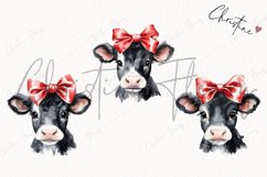 Watercolor Valentine Cow With Bow Clipart | Valentines PNG Product Image 3