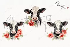 Watercolor Valentine Cow With Roses Clipart | Valentines PNG Product Image 3