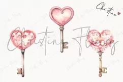 Watercolor Valentines Key PNG | Valentine's Day Clipart Product Image 3