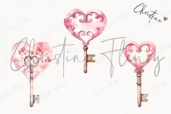 Watercolor Valentines Key PNG | Valentine's Day Clipart Product Image 3
