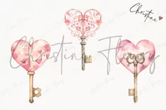 Watercolor Valentines Key PNG | Valentine's Day Clipart Product Image 3