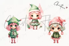 Pastel Watercolor Christmas Elves Clipart | Christmas PNG Product Image 3