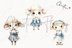 Watercolor Cute Lamb in Blue Dress Clipart | Spring PNG Product Image 3