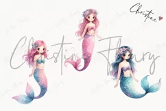 Watercolor Mermaid Clipart | Nursery PNG Product Image 3