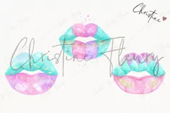 Watercolor Pastel Mermaid Lips Clipart | Mermaid PNG Product Image 3
