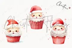 Cute Christmas Santa Cupcake Clipart | Christmas PNG Product Image 3