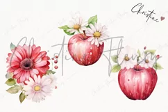 Watercolor Flowers & Apples PNG | Spring PNG Product Image 3