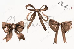 Watercolor Brown Coquette Bows | Football PNG Product Image 3