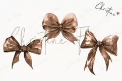 Watercolor Brown Coquette Bows | Football PNG Product Image 3