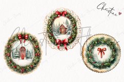 Watercolor Christmas Wreath Postage Stamps | Christmas PNG Product Image 3