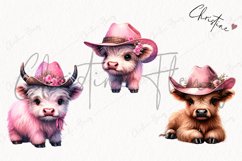 Watercolor Pink Highland Cow PNG | Cowgirl PNG Product Image 3