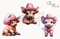 Watercolor Pink Highland Cow PNG | Cowgirl PNG Product Image 3