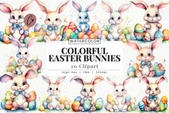 Watercolor Colorful Easter Bunnies Clipart | Easter PNG Product Image 1