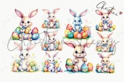 Watercolor Colorful Easter Bunnies Clipart | Easter PNG Product Image 5