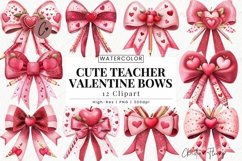 Cute teacher Valentine Bows Clipart | Valentines PNG Product Image 1