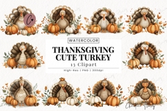 Thanksgiving Cute Turkey Clipart Bundle Product Image 1