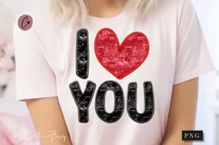 I Love You Sparkly Faux Sequins Valentines PNG Product Image 1