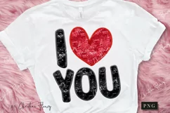 I Love You Sparkly Faux Sequins Valentines PNG Product Image 2