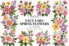 Faux Yarn Spring Flower Clipart Bundle Product Image 1