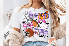 Coquette Halloween Football SVG PNG, Preppy Ghost Bow Fall Product Image 1