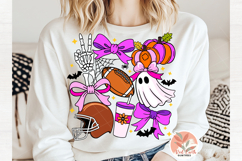 Coquette Halloween Football SVG PNG, Preppy Ghost Bow Fall Product Image 3