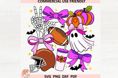 Coquette Halloween Football SVG PNG, Preppy Ghost Bow Fall Product Image 1