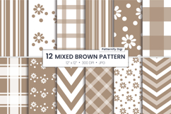 Brown Floral &amp; Striped Digital Paper Pack 12 JPG Files Product Image 1