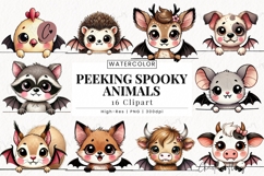 Peeking Spooky Animals Clipart Bundle | Halloween PNG Product Image 1